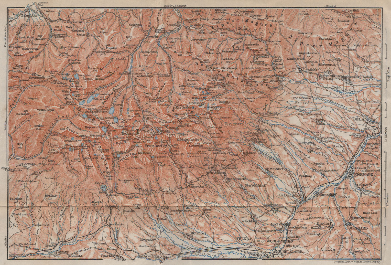 TATRA MOUNTAINS Zakopane Zdiar Poprad. Vysoke Tatry. Poland Slovakia 1905 map